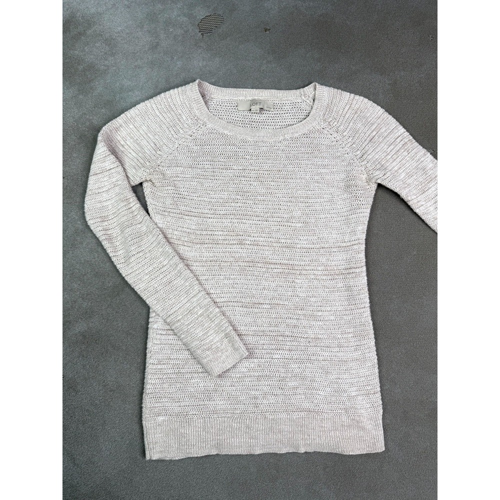 LOFT Ann Taylor Sweater Womens PS Gray Cotton Open Knit Raglan Sleeve Pullover
